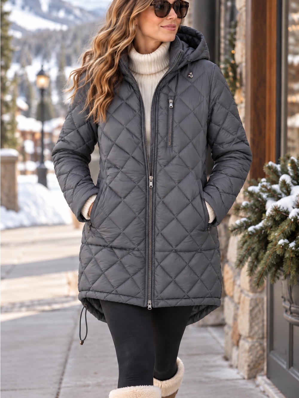 Lauren Ralph Lauren Women’s L Gray 90% Down Quilted Hooded Puffer Parka Coat